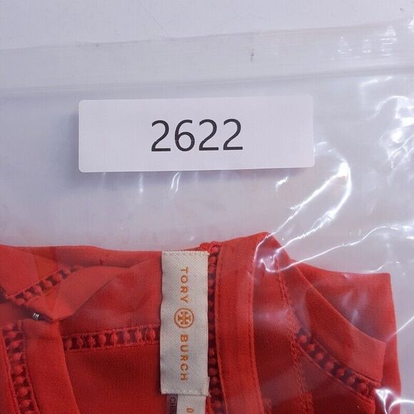 TORY BURCH Womens Top Size 0 Red Blouse Keyhole Silk Sleeveless Perforated - Picture 8 of 8